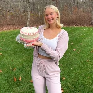 Light pink Fabletics full zip hoodie, waffle knit, size small